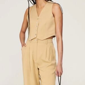 Donni Women's Sand Twill Crop Vest Top XL Tan Minimalist